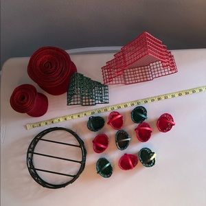 Lot of 4 sets of the holidays decor - ribbons, trees, trivet, mini-baskets